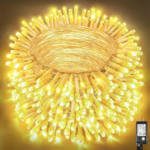 Vista 47 de Guirnalda de luces navideñas con 100 LEDs, tira de 33 pies, 8 modos, conectable, impermeable, parpadeante, con temporizador y memoria, para Azul