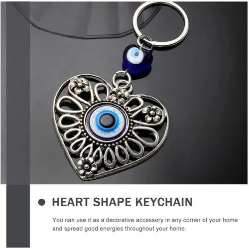 Vista 8 de BESPORTBLE 2 llaveros turcos de mal de ojo, corazón hueco, ojo azul, dije de cuentas de ojo azul, adorno para mujeres y hombres