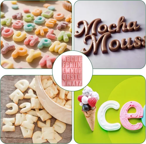 Vista 5 de 2 moldes de letras para chocolate, moldes de silicona para manualidades, adecuados para hacer chocolate, dulce de azúcar, galletas, pasteles y otros