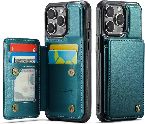 Vista 39 de Vinich for iPhone XR Wallet Case with Card Holder, Black RFID Blocking Credit Slots, Kickstand, Shockproof Flip Phone Cover, PU Leather, Double