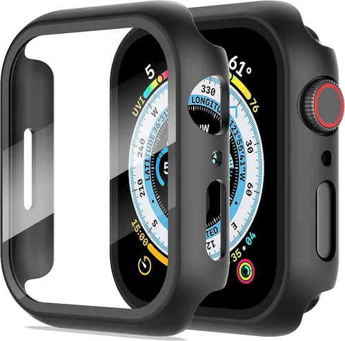 Vista 25 de Diruite Juego de 2 fundas para Apple Watch Series 3/2/1 de 38mm, protector de pantalla de vidrio templado ultradelgado de todo alrededor para iWatch
