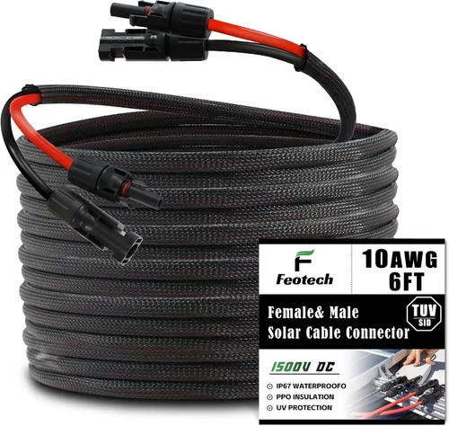 Vista 15 de Cable de extensión solar de doble cable de 6 pies – Conector de panel solar de 10 AWG (6 mm²), con conectores solares IP67 macho/hembra