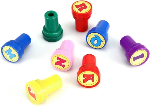 Vista 3 de LUCKYBIRD Sellos de letras para aula y profesores, coloridos sellos de plástico autoentintados del alfabeto para niños, 26