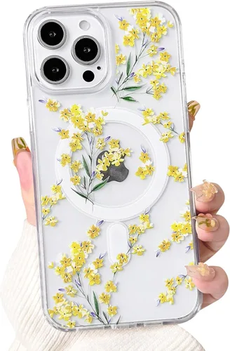 Vista 15 de NITITOP Funda magnética transparente compatible con iPhone 14 Plus/15 Plus, compatible con MagSafe lindas flores, hojas florales para mujeres