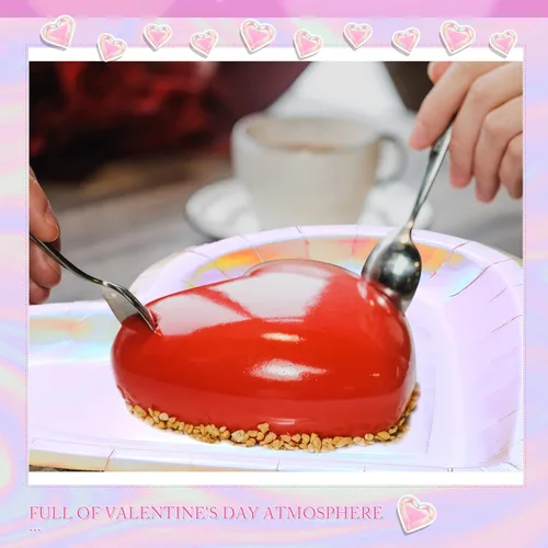 Vista 4 de Remerry 100 platos de corazón de boda, platos de papel desechables en forma de granel, platos de papel gruesos, platos decorativos de postre
