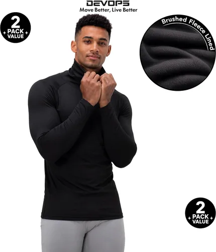 Vista 8 de DEVOPS 2 Pack Men's Thermal Turtle Neck Compression Shirts Long Sleeve negro / negro