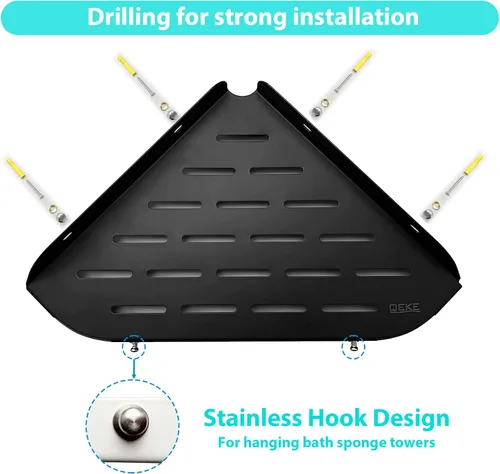 Vista 5 de Qeke Estante esquinero para baño, estante de ducha de 9 pulgadas, estante de acero inoxidable SUS304 para montaje en pared, estante de esquina con 2