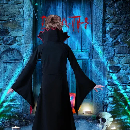 Vista 5 de Disfraz de vampiro para niños, disfraz de vampiro para niñas, gótico real