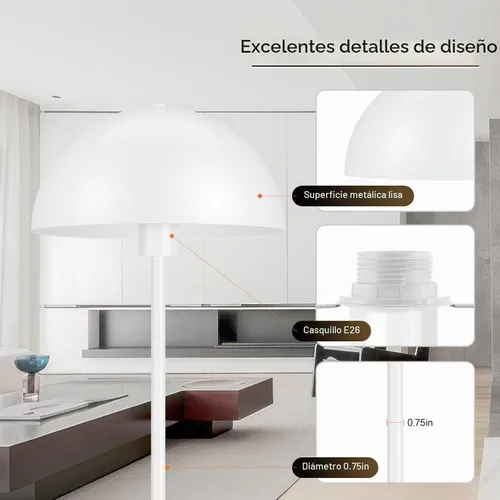 Vista 2 de Lámpara de pie, lámparas de pie industriales blancas para sala de estar, lámpara de pie de 65.6 pulgadas, pantalla de cúpula de hongo retro