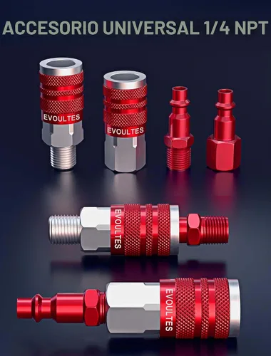 Vista 3 de EVOULTES 16 Piezas Juego Universal de Accesorios y Acoplado de Manguera de Aire de 1/4" NPT, Aluminio Ligero Con Enchufe de Conexión Rápida