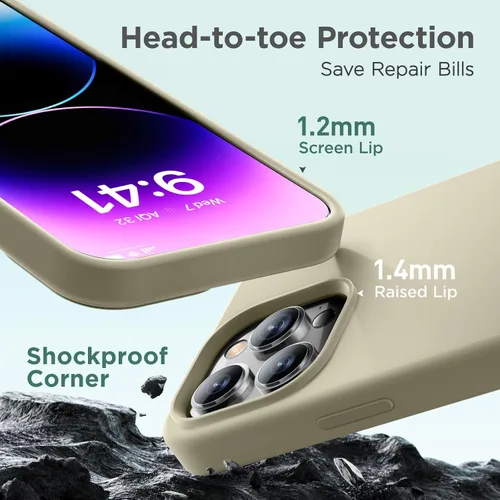 Vista 4 de Cordking Funda diseñada para iPhone 14 Pro, funda de silicona ultra delgada, a prueba de golpes, con [forro de microfibra suave antiarañazos], 6.1
