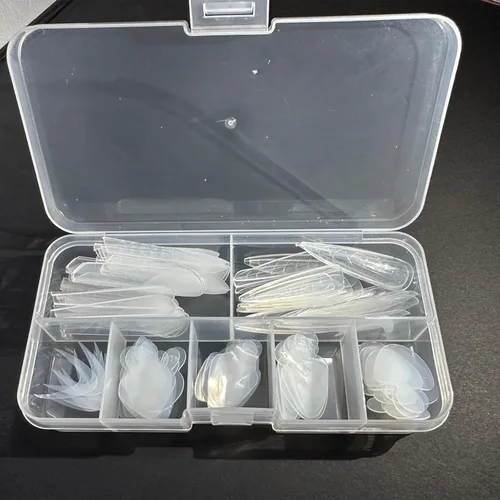 Vista 5 de Juego de 2 formas de uñas dobles transparentes para uñas con puntas de forma para Polygel con 60 almohadillas reutilizables para manicura, arte
