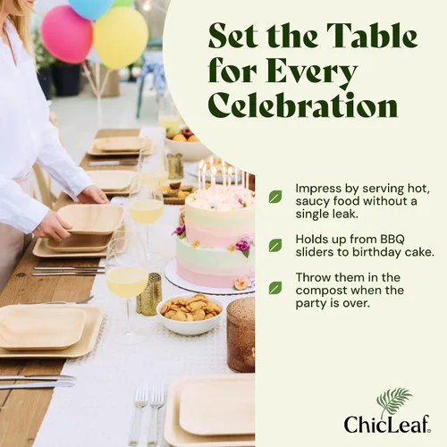 Vista 3 de Chic Leaf Platos de hoja de palma de 6 pulgadas, paquete de 50 platos desechables para aperitivos y postres totalmente compostables, vajilla