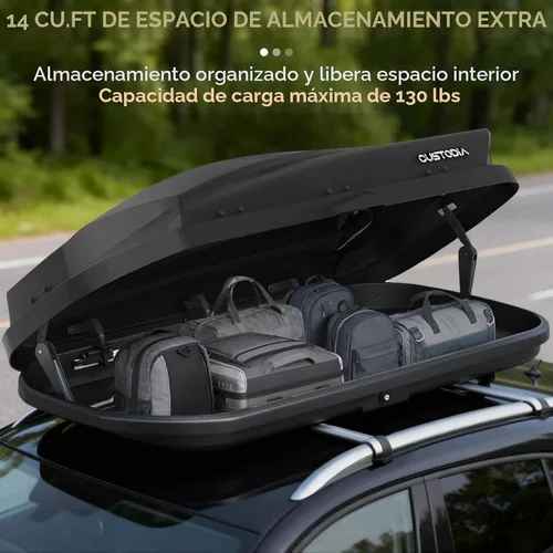 Vista 4 de Portaequipajes de techo rígido, caja de techo de 14 pies cúbicos con bloqueo de seguridad, apertura de doble lado, instalación sin herramientas