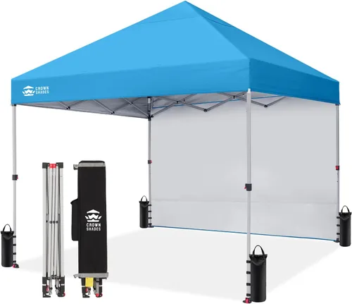 Vista 12 de CROWN SHADES Toldo desplegable de 8 x 8 con 1 pared lateral, tienda de campaña para playa, beige