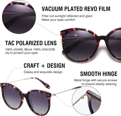 Vista 6 de DUCO Gafas de sol clásicas redondas polarizadas para mujer, gafas de sol retro UV400, DC2340