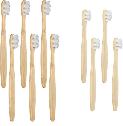 Vista 10 de SEVENHEAD 10 cepillos de dientes de bambú cerdas suaves de madera para adultos, cepillos de dientes naturales biodegradables libres de BPA