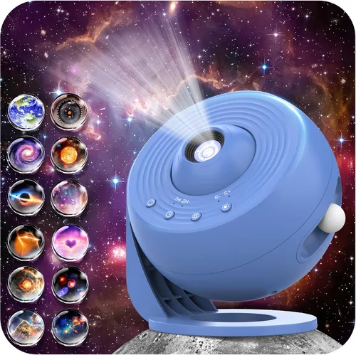Vista 10 de Proyector Galaxy para dormitorio versión Pro, proyector de estrella de disco de película mejorado para niños, proyector de planetario 12 en 1