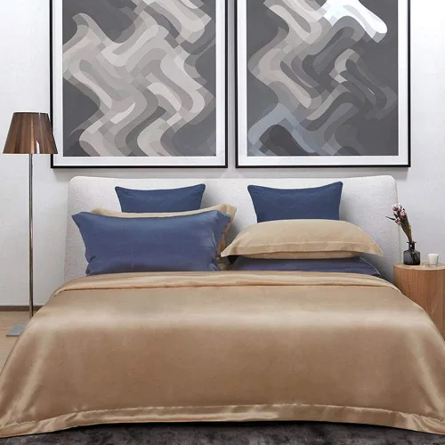 Vista 2 de Orose Juego de sábanas de seda Charmeuse de 4 piezas de 26 Momme sin costuras personalizadas Fundas de cama de seda de morera parte superior