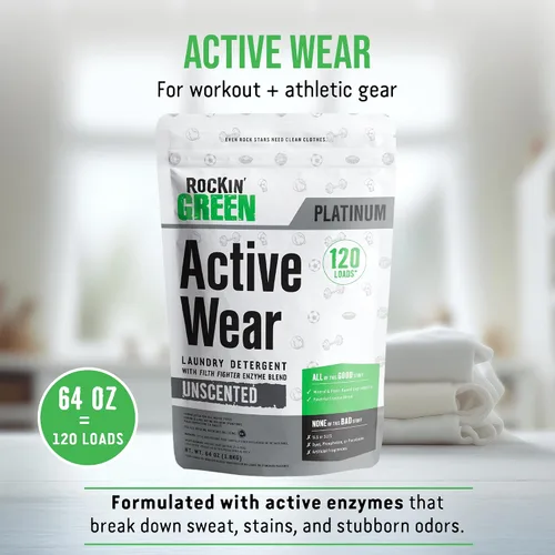 Vista 2 de Rockin' Green Detergente para Ropa, A Base de Plantas, Detergente en Polvo Totalmente Natural para Ropa, Vegano y Biodegradable Combate Olores