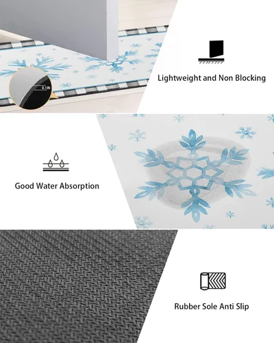 Vista 2 de Tapete de baño con diseño de copo de nieve azul para bañera, antideslizante, de secado rápido y absorbente, tierra de diatomeas, para fregadero