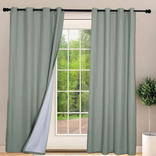 Vista 17 de Frelement Cortinas opacas extralargas de 108 pulgadas de largo, para sala de estar, cortinas de lino con bloqueo de luz, cortinas con aislamiento