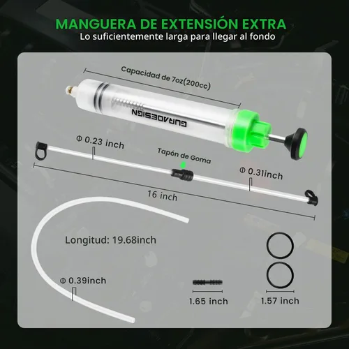 Vista 2 de FTIHTRY Bomba extractora de líquidos automotrices de 200CC con manguera de goma larga, bomba de jeringa manual de succión al vacío