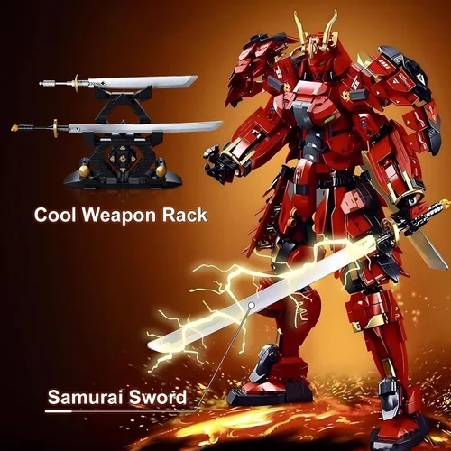 Vista 3 de HIGH GODO Samurai Mech Warrior - Juego de construcción de bloques de construcción de robot con espadas dobles, 923 piezas, regalo creativo