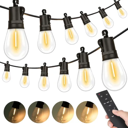 Vista 17 de Brightever Guirnalda de luces para exteriores de 25 pies impermeable, luces LED para patio con 8+1 bombillas Edison S14 inastillables, luces