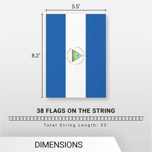Vista 7 de G128 Bandera nicaragüense de Nicaragua Bandera de 8.2 x 5.5 pulgadas, cuerda completa de 33 pies Poliéster 150D impreso, decoraciones para bar