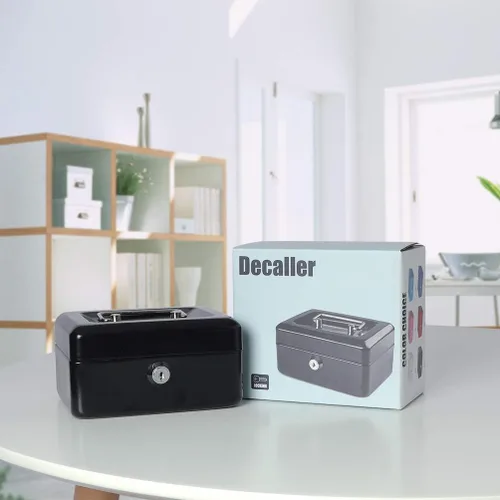 Vista 6 de Decaller - Caja de dinero con ranura para niños, caja de dinero pequeña con bandeja para dinero y cerradura de llave, 6 1/5 pulgadas x 5 pulgadas x