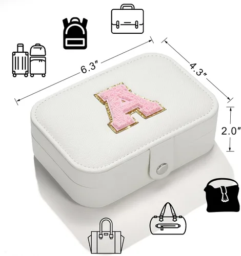 Vista 4 de Parima Joyero de viaje para mujeres y niñas, joyero con inicial W para adolescentes y niñas, caja de joyería mediana de viaje para mujer, joyero