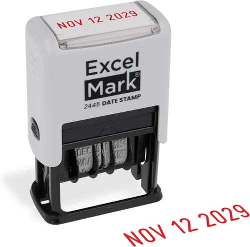 Vista 14 de ExcelMark 2445 sello de fecha: perfecto para envío, recepción, vencimiento y fechas de vencimiento (tinta azul, soporte violeta)