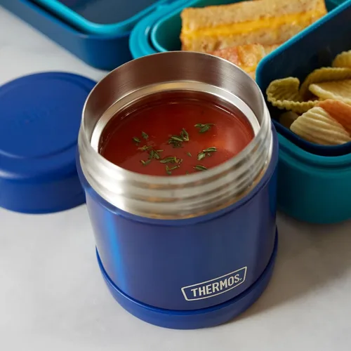 Vista 4 de Thermos - Blue Kids Food Flask (9.8 fl oz) - Sin BPA, acero inoxidable, a prueba de derrames, termo para lonchera, 5 horas de calor y 7 horas