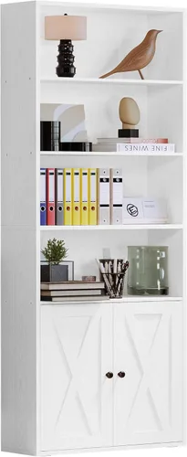Vista 13 de IRONCK Estanterías y librerías industriales de pie con puertas, 6 estantes de almacenamiento en exhibición, estante de 70 pulgadas de altura