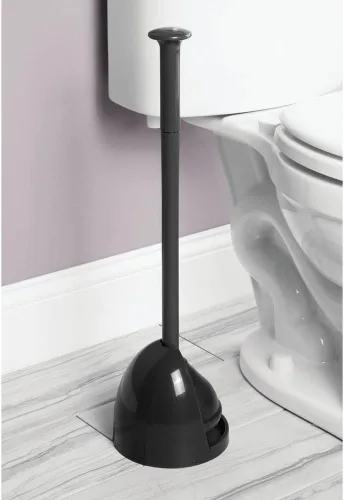 Vista 2 de mDesign Juego de émbolo de inodoro de plástico independiente con soporte, émbolo para almacenamiento y organización de limpieza, resistente, ahorro