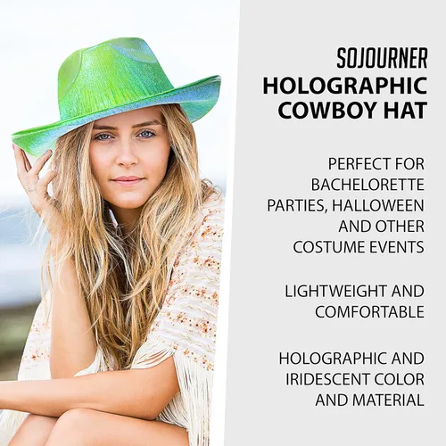 Vista 2 de SoJourner Bags Sombrero de vaquero espacial con purpurina brillante, divertido sombrero de vaquera holográfico metálico para fiesta