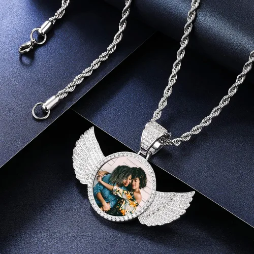Vista 4 de VIBOOS Collar con colgante de memoria de hip hop personalizado, texto con imagen personalizada para hombres y mujeres, foto personalizada de cobre