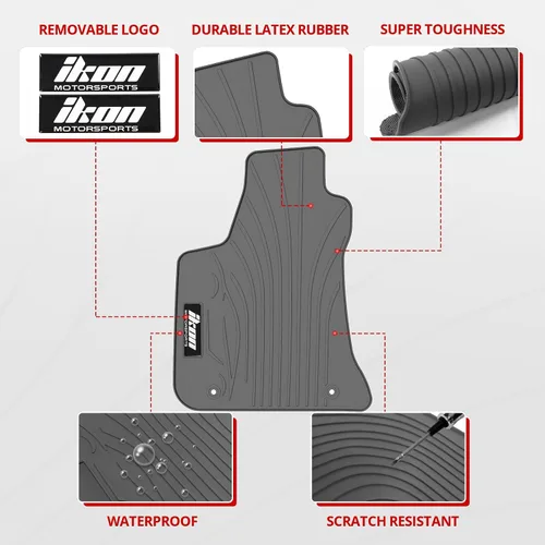 Vista 4 de IKON MOTORSPORTS, Alfombrillas de piso de ajuste personalizado compatibles con Dodge Charger Chrysler 300 RWD 2011-2023, látex de goma gris/gris