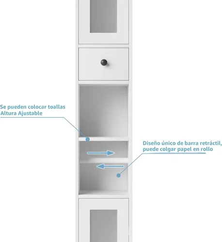 Vista 7 de Maupvit Armario de almacenamiento de baño con 2 puertas de vidrio esmerilado, armario de almacenamiento alto y estrecho con puertas y estantes