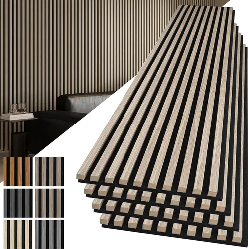 Vista 10 de Art3d Paquete de 2 paneles acústicos de madera de 48 x 24 pulgadas para pared, paneles de listones de madera insonorizados para pared y techo
