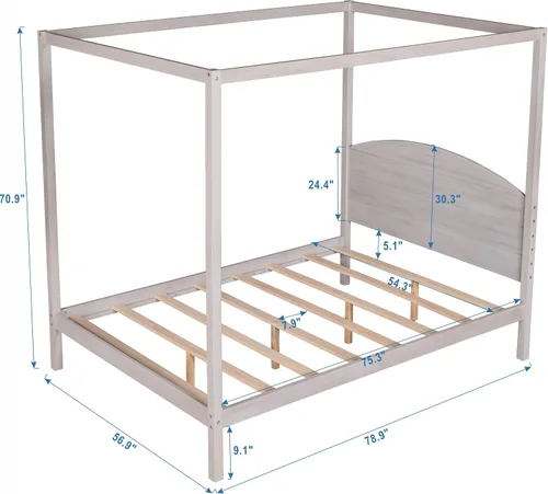 Vista 2 de Harper & Bright Designs Cama con dosel completo con cabecera y soporte de listones, cama con dosel de 4 postes tamaño matrimonial, marco de cama