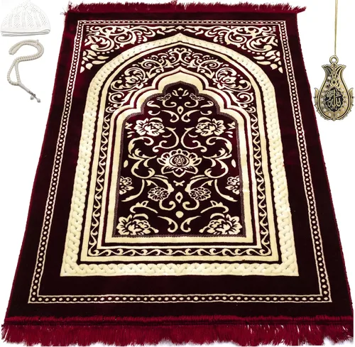 Vista 11 de Modefa Alfombra de oración de terciopelo islámico turco, gruesa, ancha, suave, para hombres y mujeres, tapete de oración grande, regalo de Eid