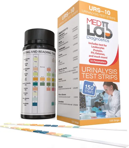 Vista 4 de Med Lab - Tiras de prueba de orina de 10 parámetros para análisis de orina, 150 tiras (Bolsas selladas) Pruebas de cetosis, pH, proteínas