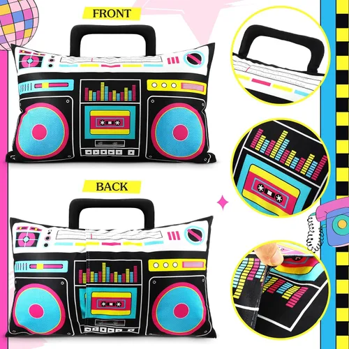 Vista 3 de Hahafelt 2 fundas de almohada de casete de audio retro, reproductor de discos de música, 12 x 20 pulgadas, bajo ruido, cinta de plástico de los años