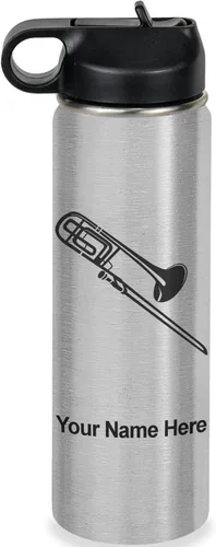 Vista 47 de LaserGram Botella de agua personalizada, trombón, acero inoxidable de doble pared aislada al vacío con popote superior, regalo grabado personalizado
