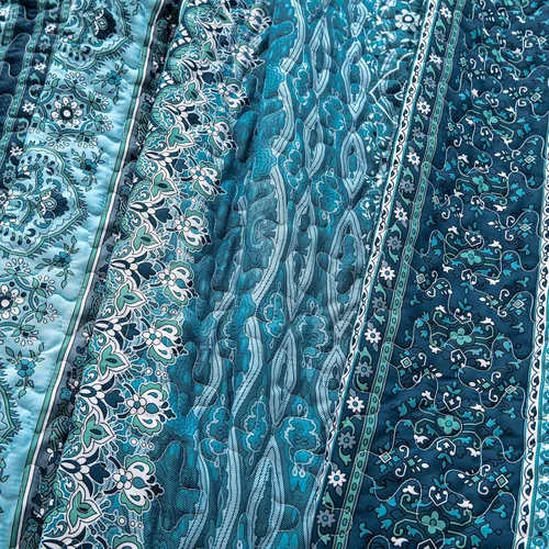 Vista 7 de WONGS BEDDING Juego de edredón bohemio tamaño individual, juego de ropa de cama azul bohemio individual, colcha de microfibra ligera con funda