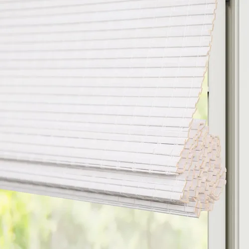 Vista 10 de Persianas romanas de bambú, persianas de madera tejidas a medida, sin cordón, color gris beige, persianas de bambú natural para puertas y ventanas
