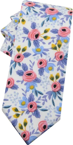 Vista 63 de Corbata de algodón floral para hombre, corbata delgada impresa de 2.56'' 01-Bean Pasta Rosa