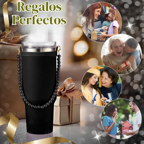 Vista 6 de Silifine Soporte para botella de agua de silicona con correa de perlas Perla oscura